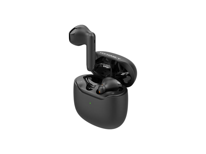 Techancy KP2709 TWS Bluetooth 5.3 Kopfhörer, 10 m, 5 h Musik, 320 mAh Etui, schwarz
