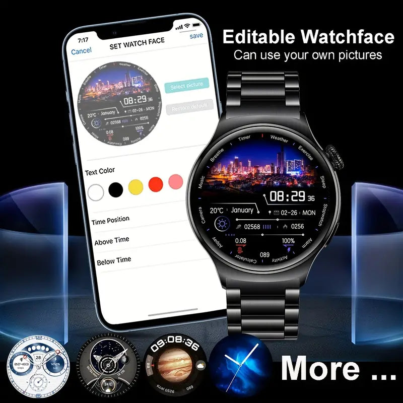 Montre connectée de sport à grand écran pour homme, noire