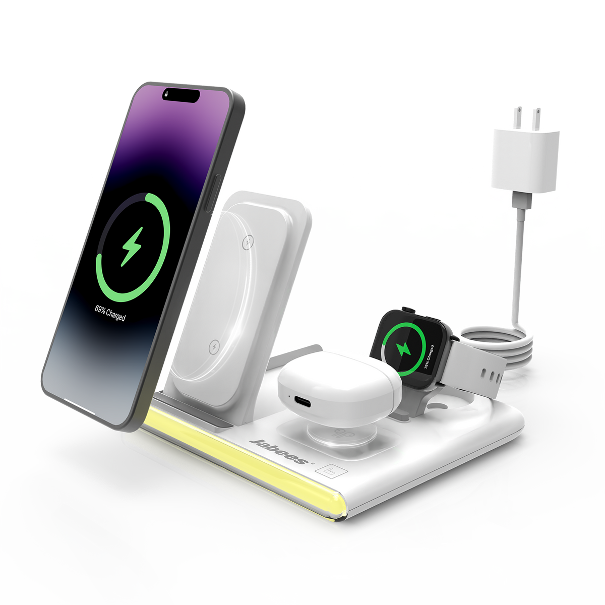 Jabees PowerGlow 4-in-1 foldable wireless charger with LED light