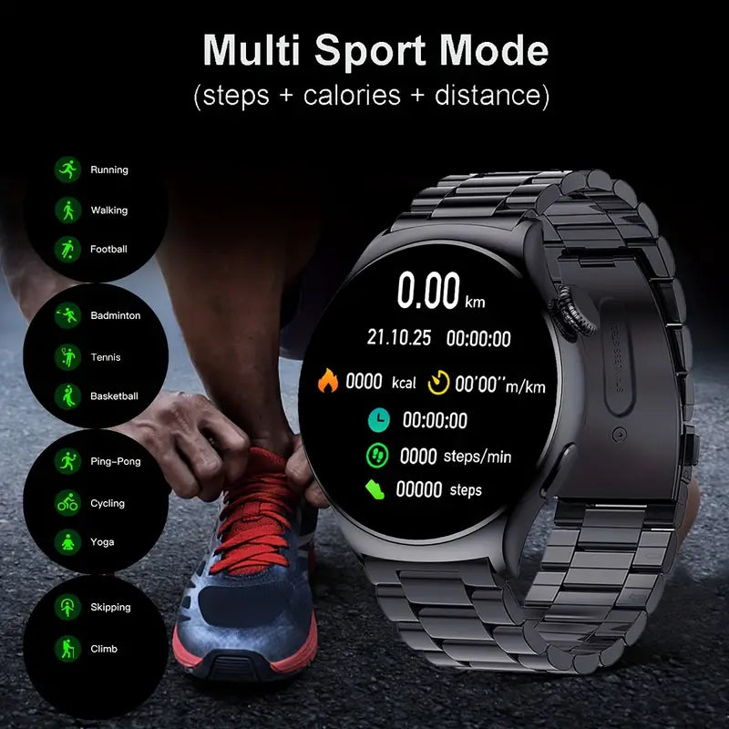 Montre connectée de sport à grand écran pour homme, noire