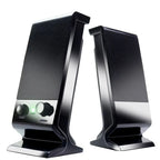 Black compact USB laptop speakers with volume control