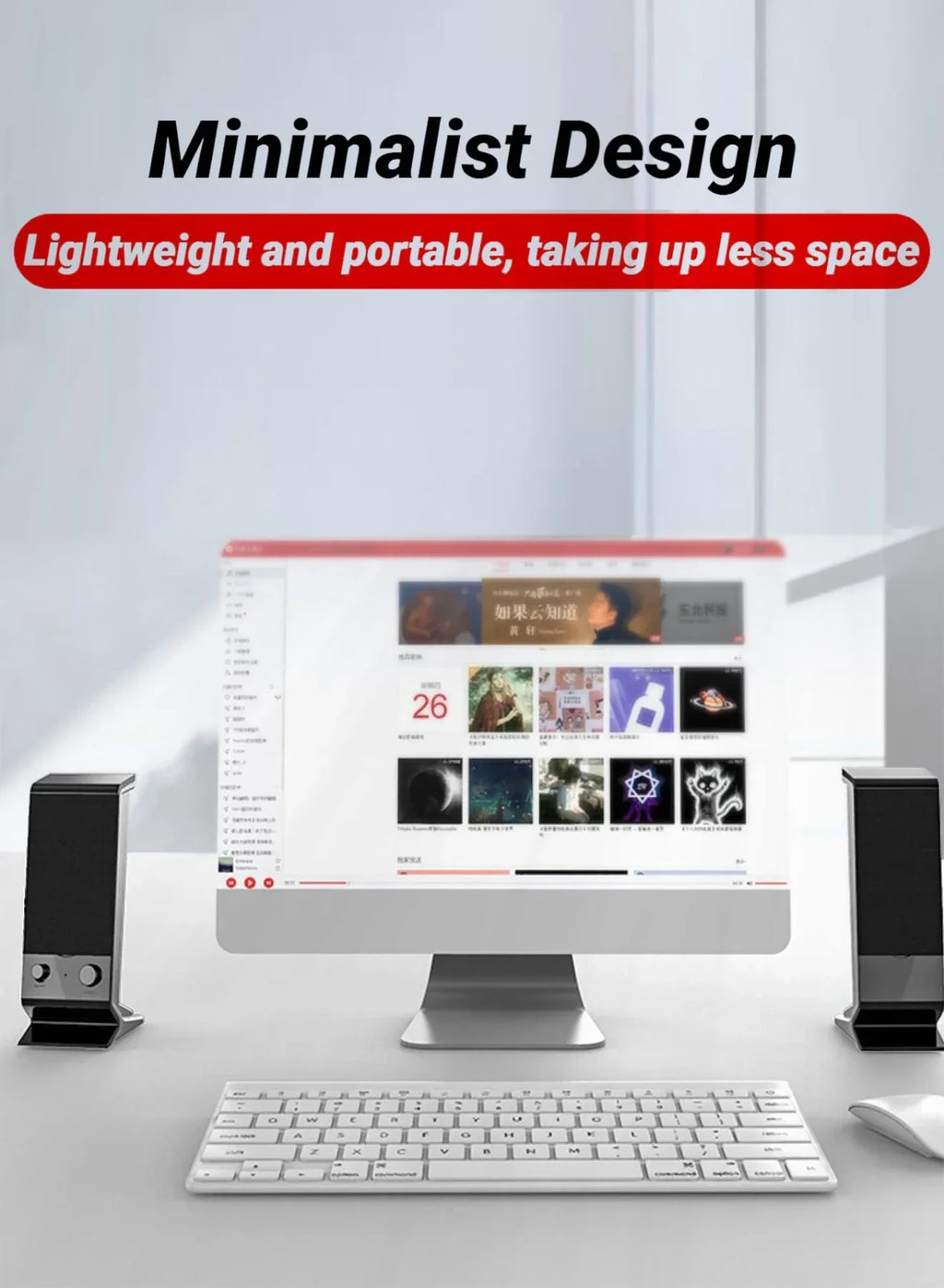 Black compact USB laptop speakers with volume control