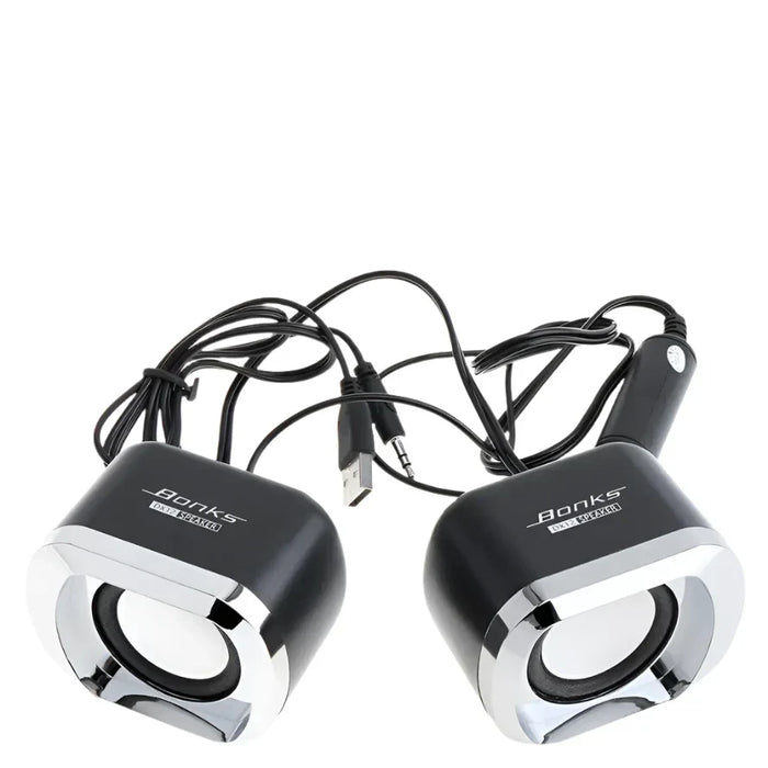 Black computer speakers with bass subwoofer