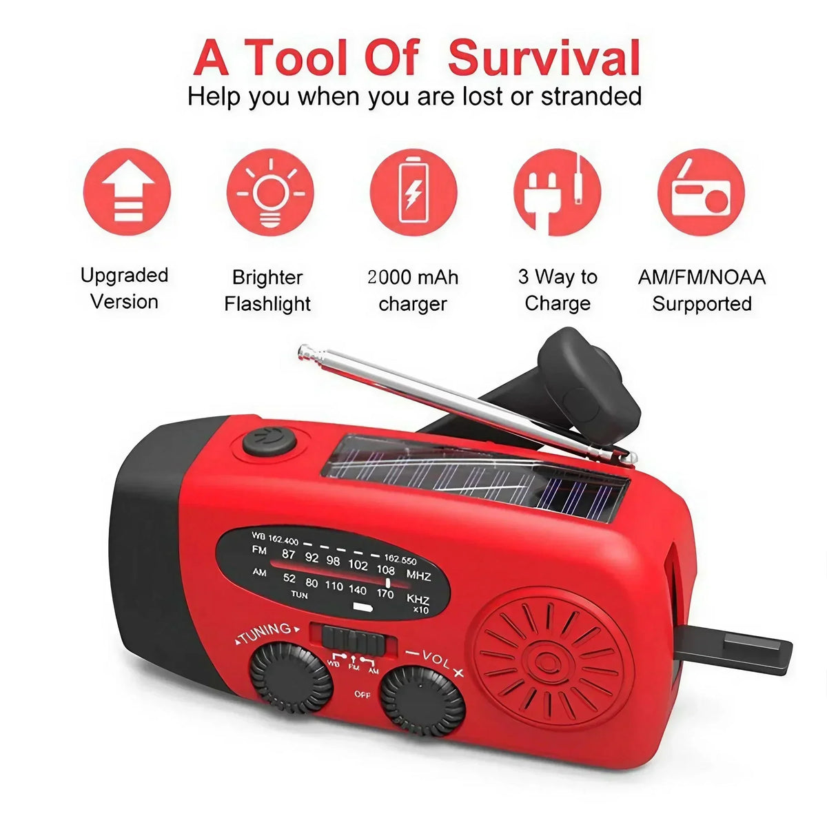 Solar hand-crank emergency radio