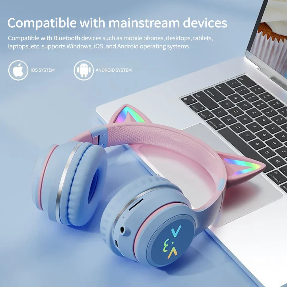Bluetooth-Kopfhörer mit Katzenohren, blau