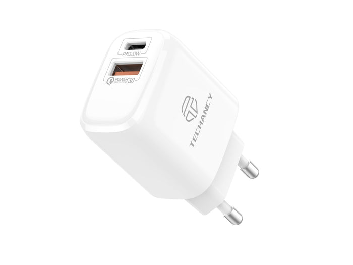 Chargeur blanc Techancy TA2801 de 20 W à charge rapide PD et QC 3.0