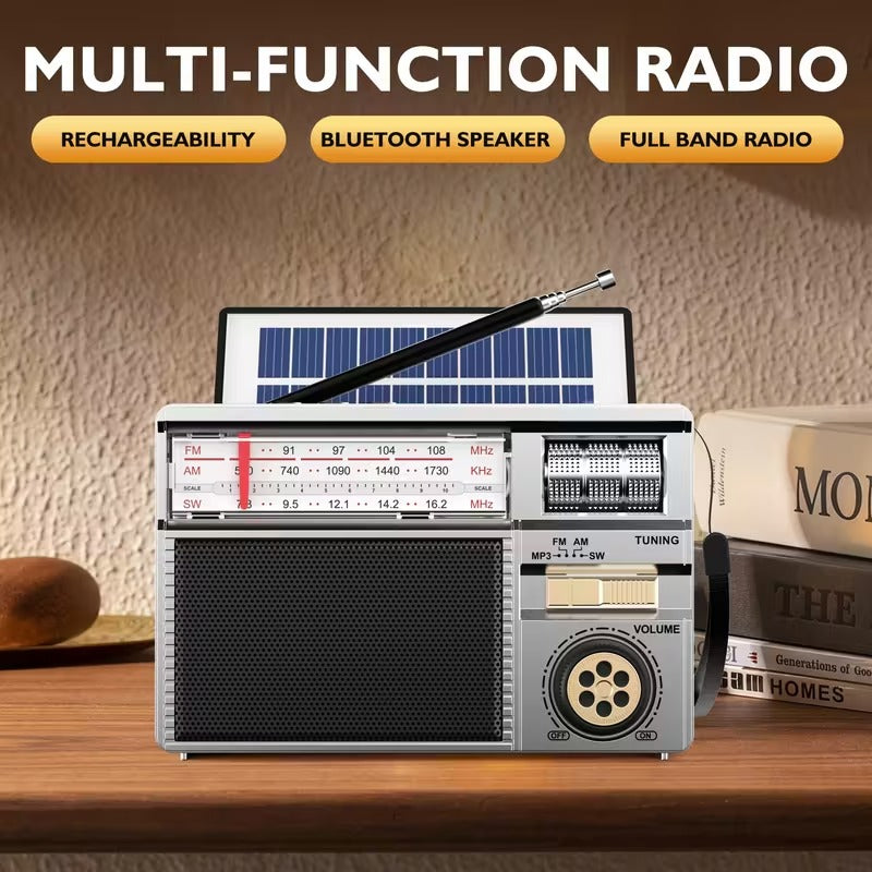 Radio portable multifonction FM/AM/Bluetooth/solaire